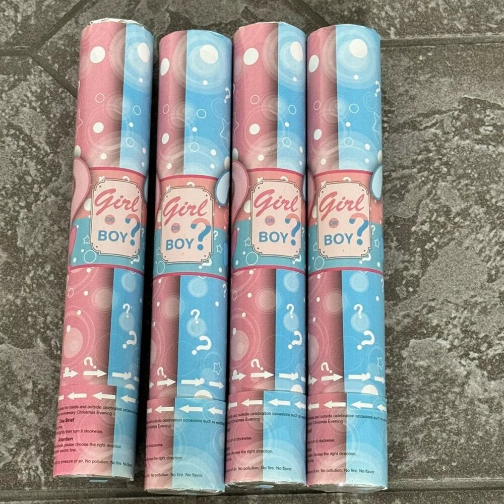 Gender Reveal Confetti Cannons 4 Pack Jia Shuai Pink/Blue New